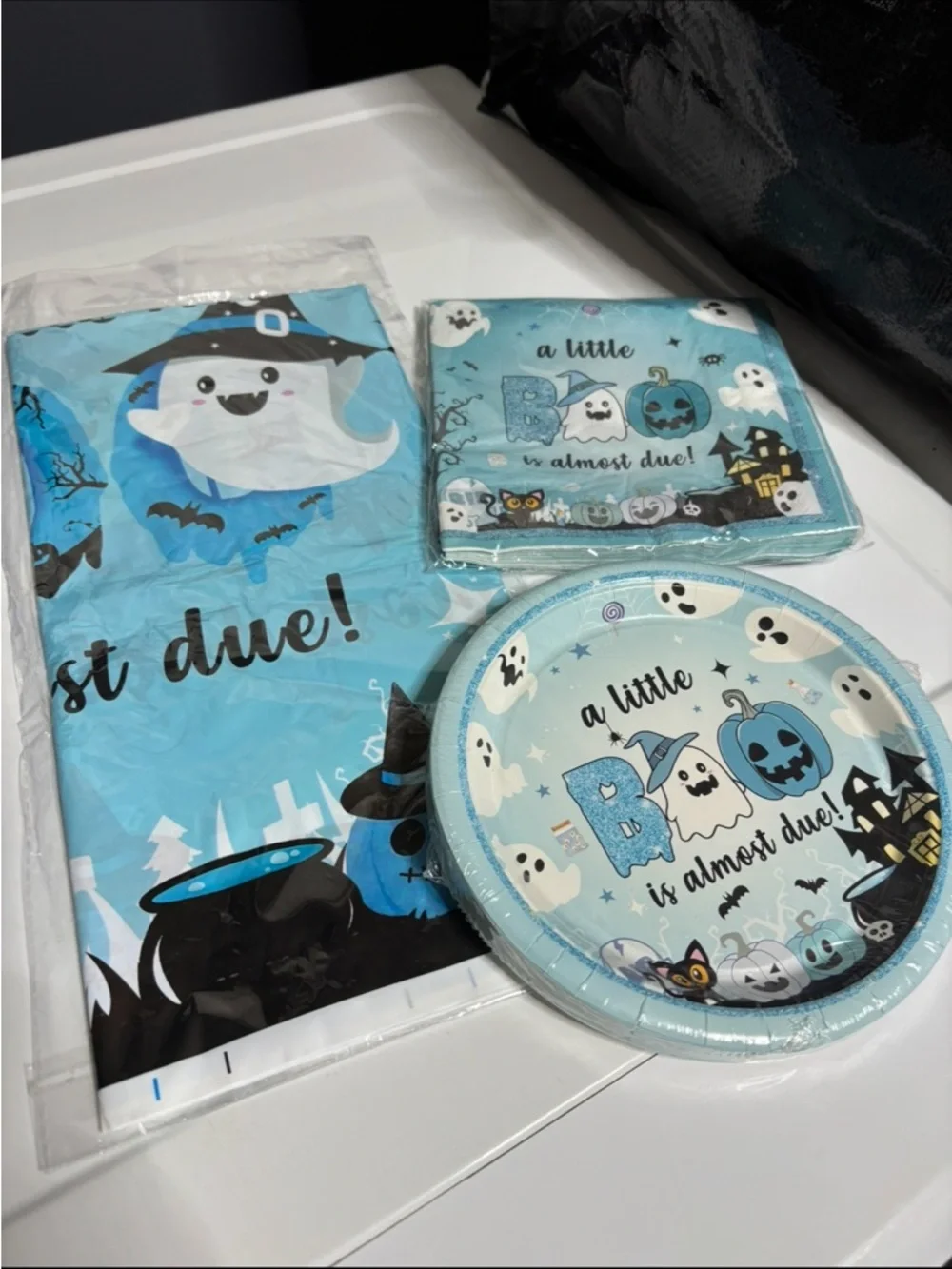 Blue 'A Little Boo Is Almost Due' Halloween Baby Shower Party Set